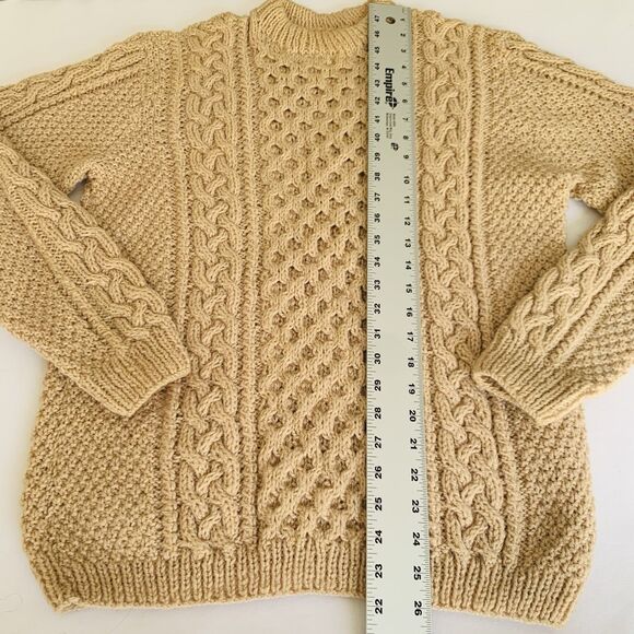 Vintage 90s Sweater Women M* Tan Brown Chunky Cable Knit Crewneck Pullover Aran - Picture 6 of 7